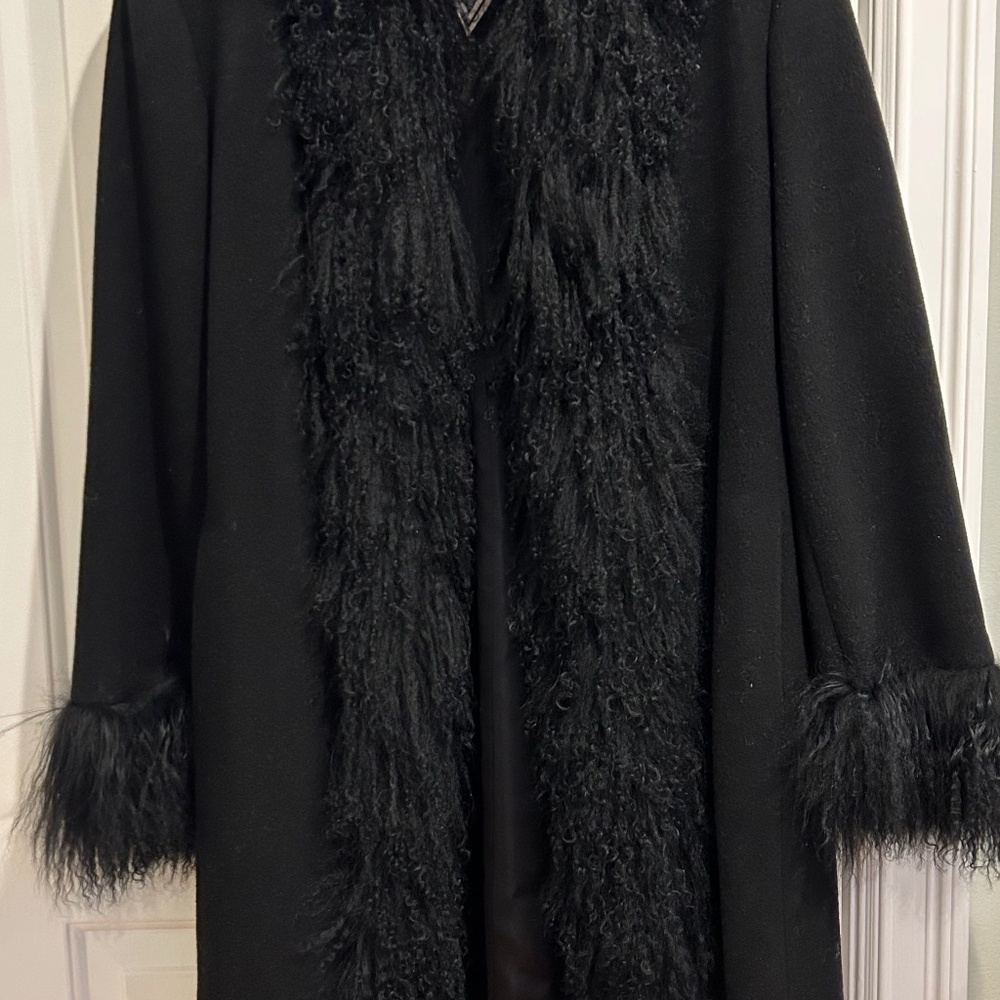 Marvin Richard’s black wool /mongolian lamb coat sz10